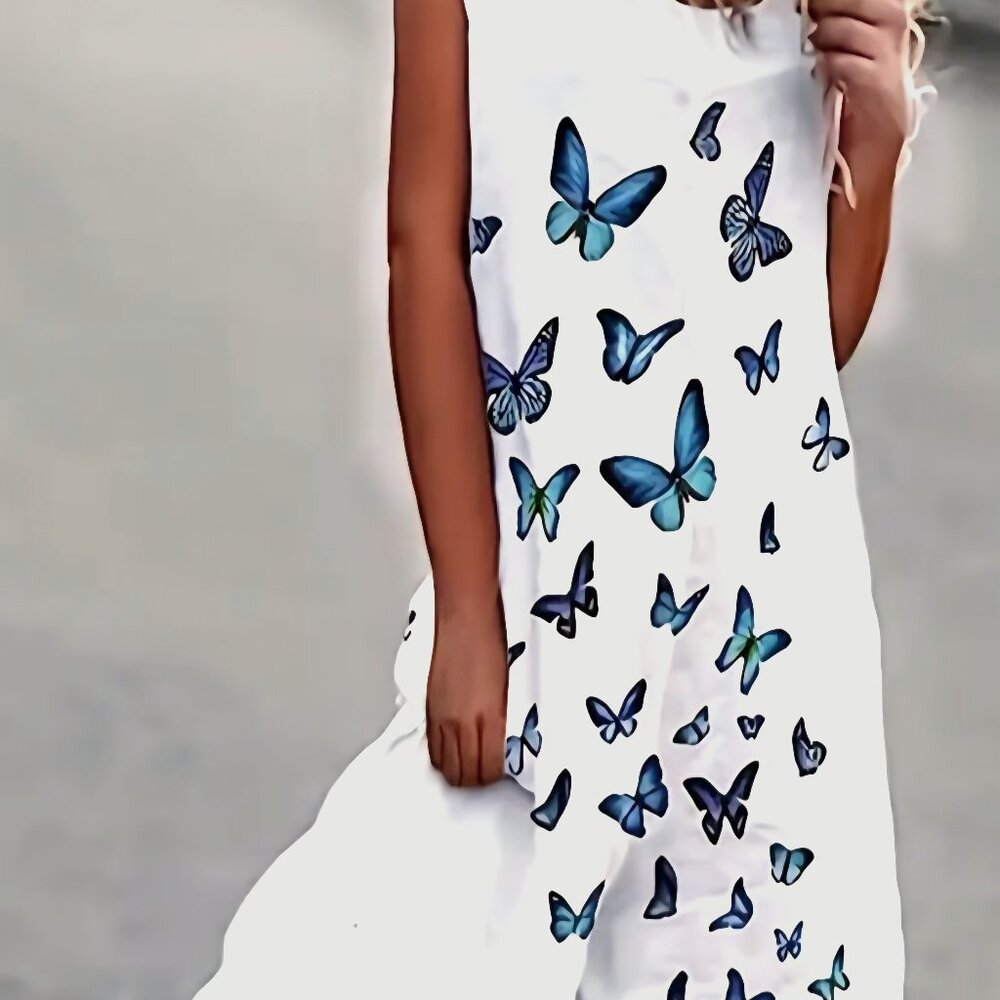 White Butterfly Print Jumpsuit – Size S (Fits Like XS) – Wide Leg, Button Straps